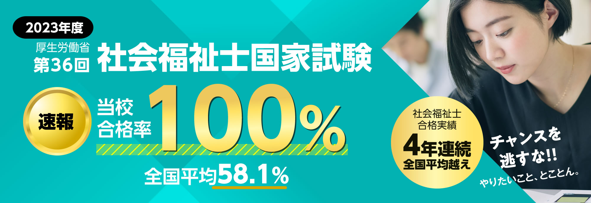 国家試験社会福祉士、本校合格率100%